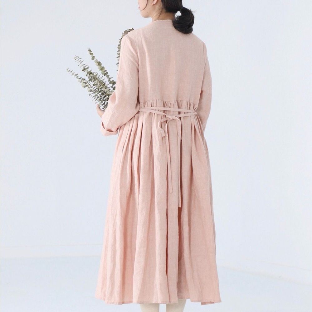 NWT Simpson Gardens BOHO Cottagecore Asian Pink Linen Maxi Dress Medium - Picture 4 of 5
